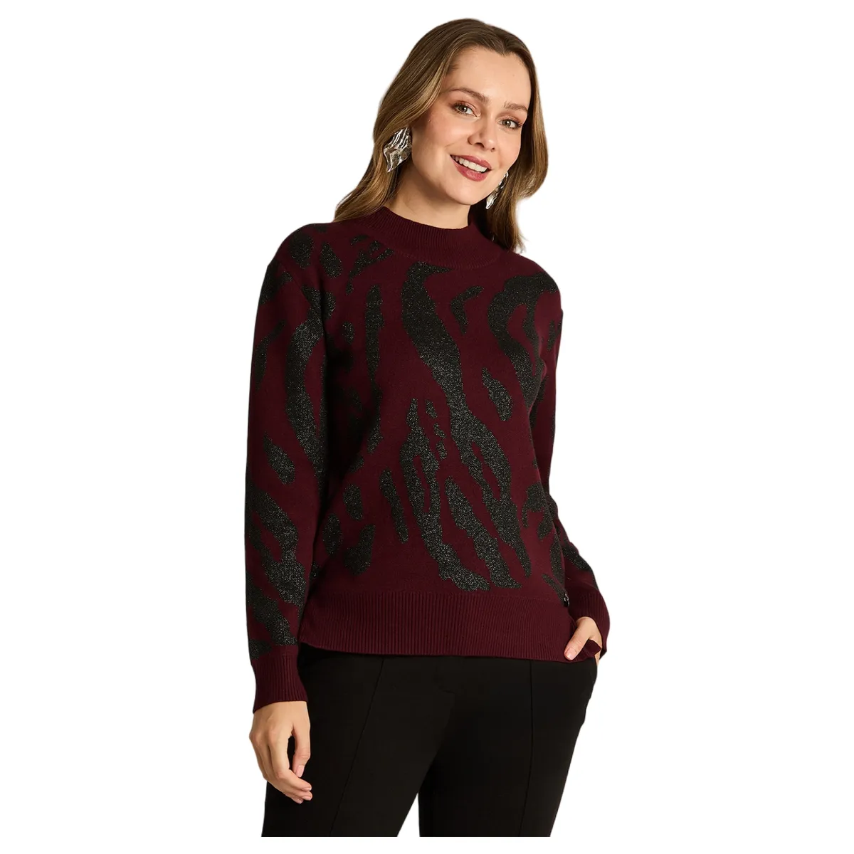 LORENZO DI PONTTI - Sweater Animal Print Mujer Burdeo
