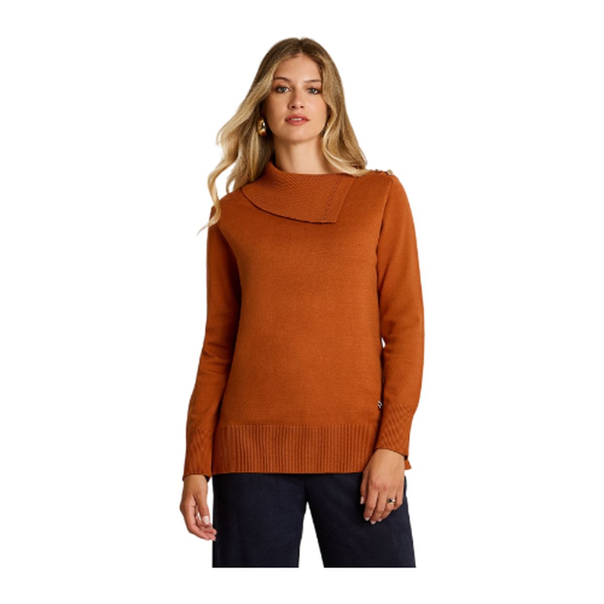 LORENZO DI PONTTI - Sweater Terracota con Cuello Asimétrico y Botones Dorados en Tejido