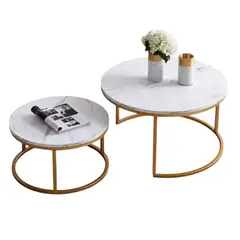 GENERICO - Mesa De Centro Doble Blanca Redonda