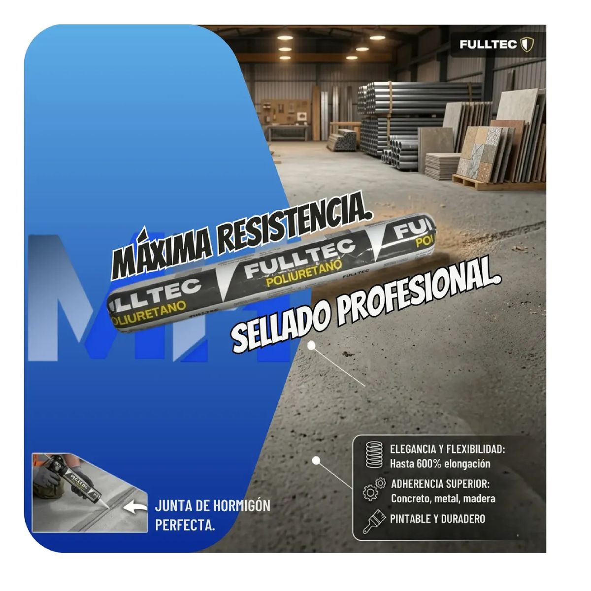 FULLTEC - Pack 6 Sellador Poliuretano Gris Fulltec 600ml Pu40 Sello