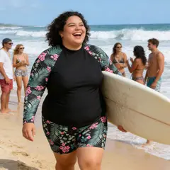 PUREPOWER - Traje de baño de talla grande con mangas largas protector solar y para surf para mujer-2XL