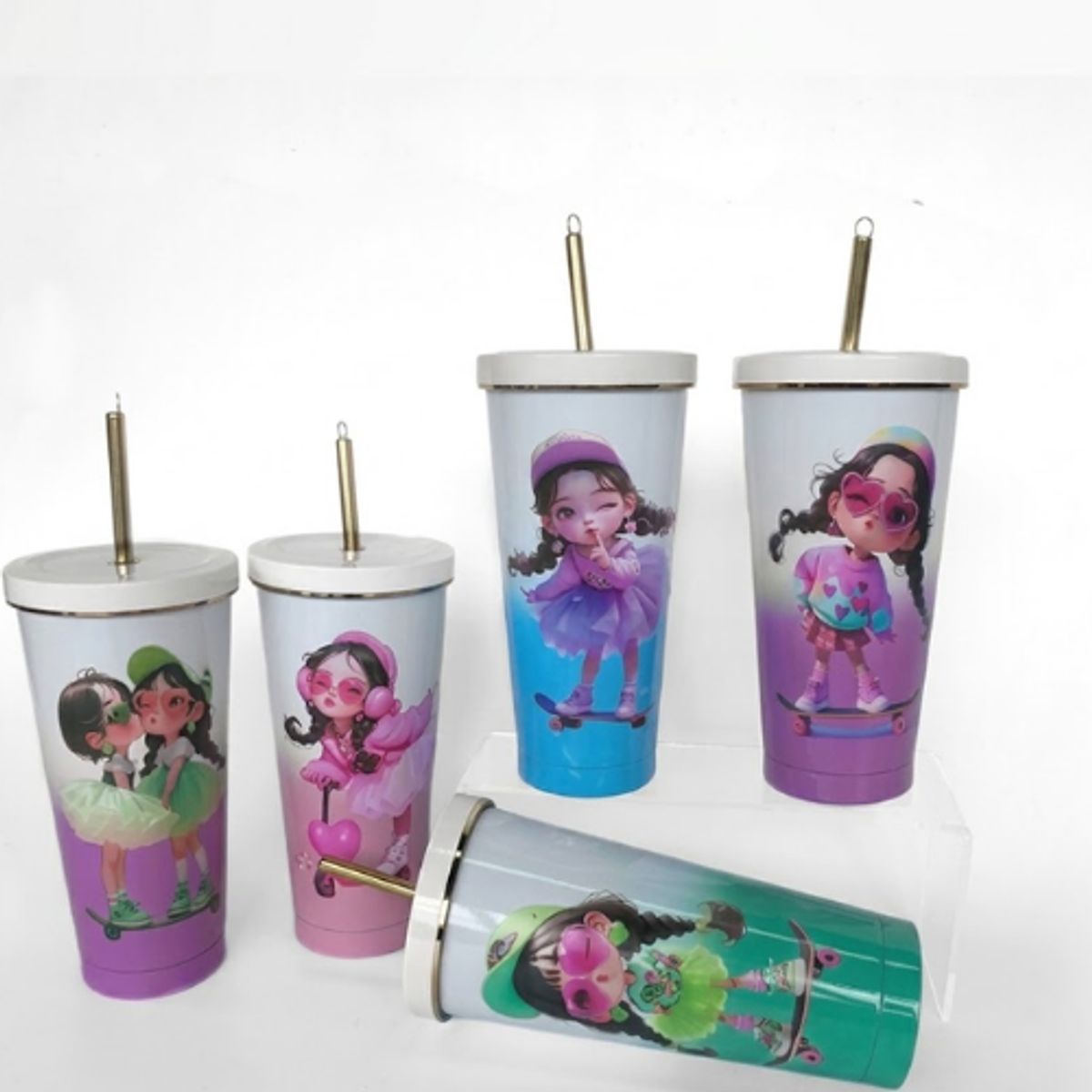 GENERICO - Termo Juvenil 750ml  - Acero Inoxidable con Sorbete y Diseño Gacha