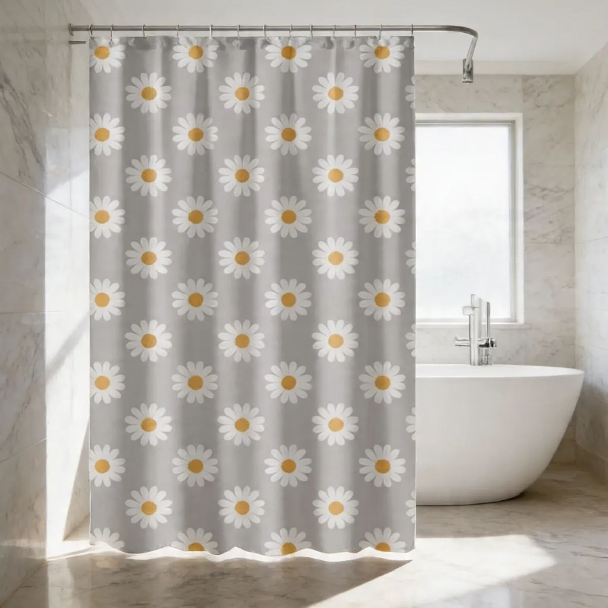 GENERICO - Cortina De Baño Peva Margaritas 180x180 Cm Con Ganchos