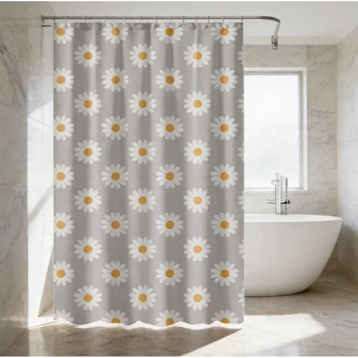 GENERICO - Cortina De Baño Peva Margaritas 180x180 Cm Con Ganchos