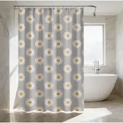 GENERICO - Cortina De Baño Peva Margaritas 180x180 Cm Con Ganchos