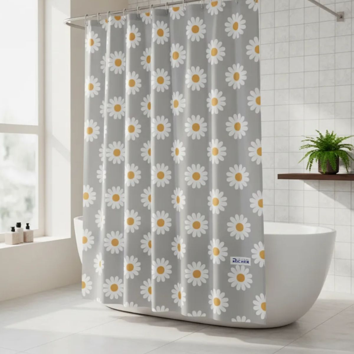 GENERICO - Cortina De Baño Peva Margaritas 180x180 Cm Con Ganchos
