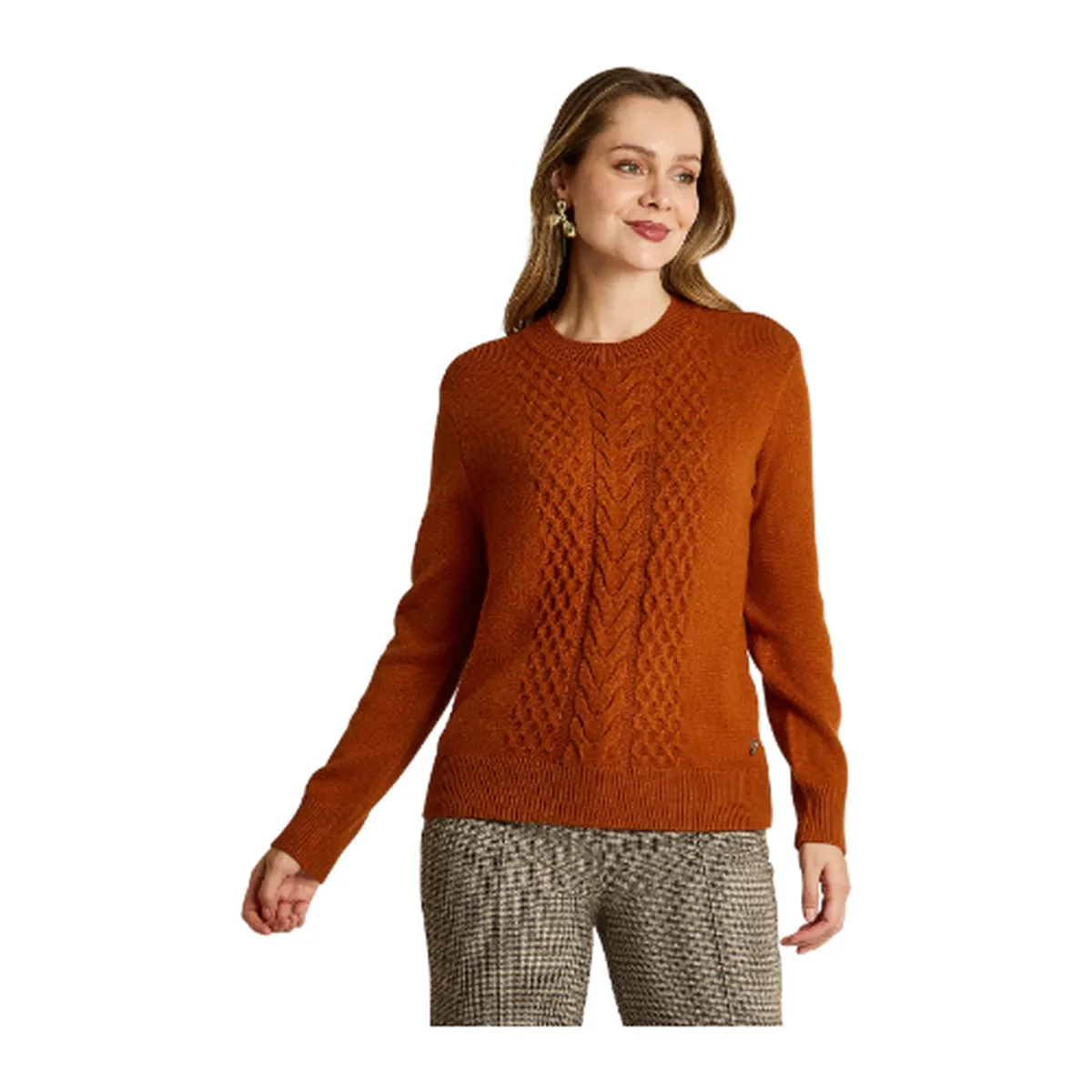 LORENZO DI PONTTI - Sweater Terracota con Trenzado en Relieve en Tejido