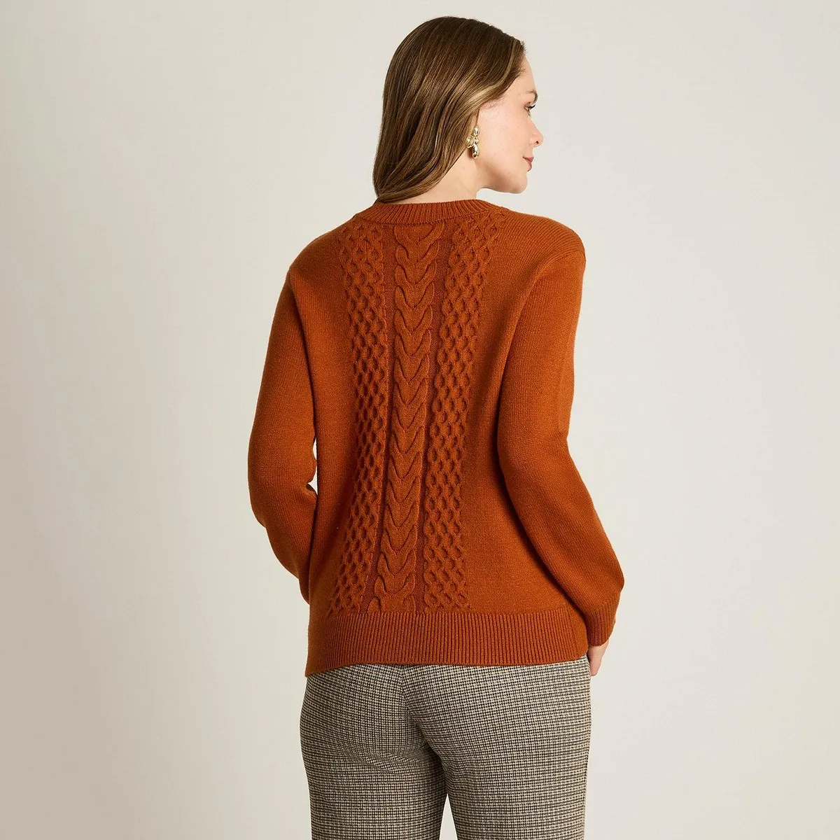 LORENZO DI PONTTI - Sweater Terracota con Trenzado en Relieve en Tejido