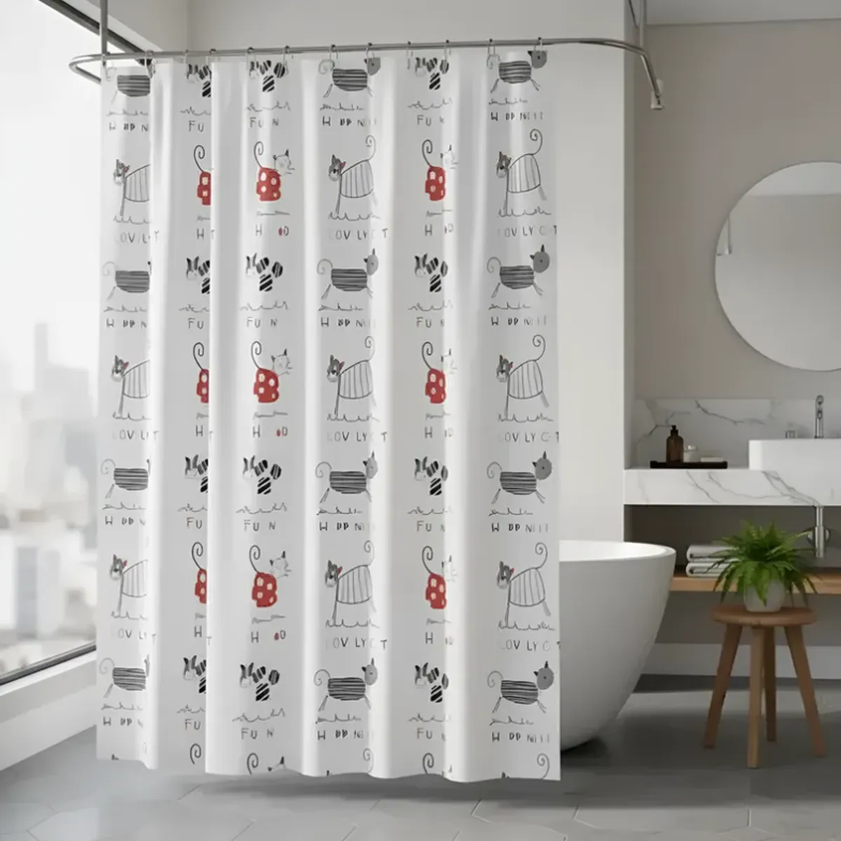 GENERICO - Cortina De Baño Peva 180x180cm Diseño Gatos Con Ganchos