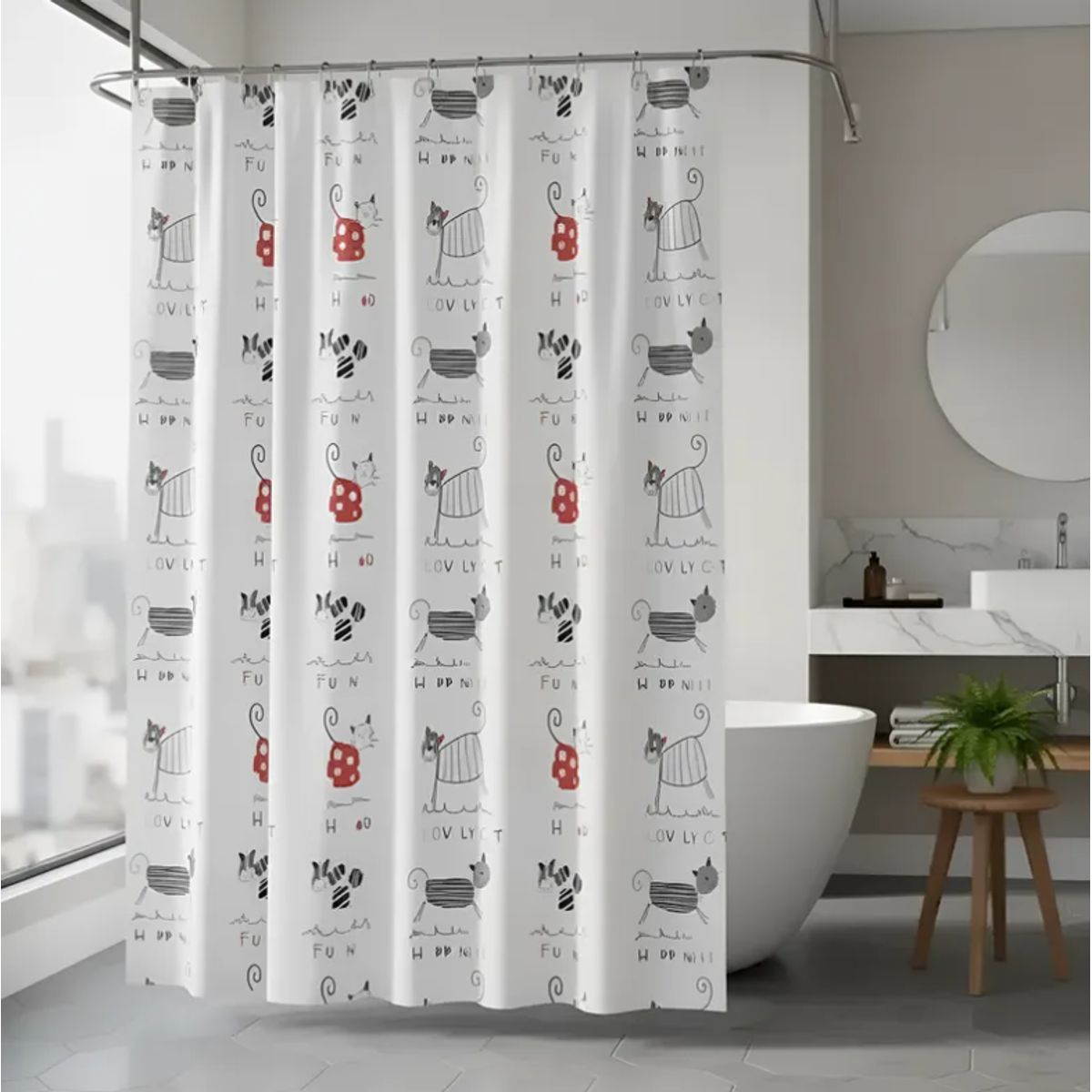 GENERICO - Cortina De Baño Peva 180x180cm Diseño Gatos Con Ganchos