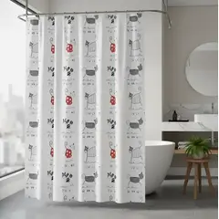 GENERICO - Cortina De Baño Peva 180x180cm Diseño Gatos Con Ganchos