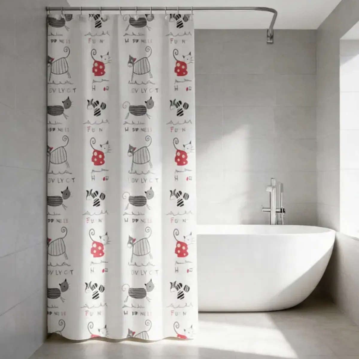 GENERICO - Cortina De Baño Peva 180x180cm Diseño Gatos Con Ganchos