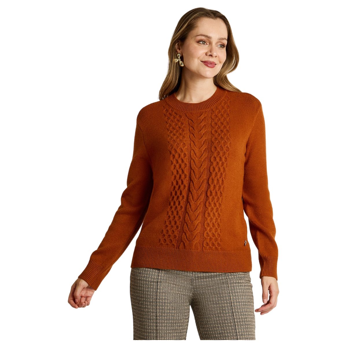 LORENZO DI PONTTI - Sweater Trenzado Mujer Terracota