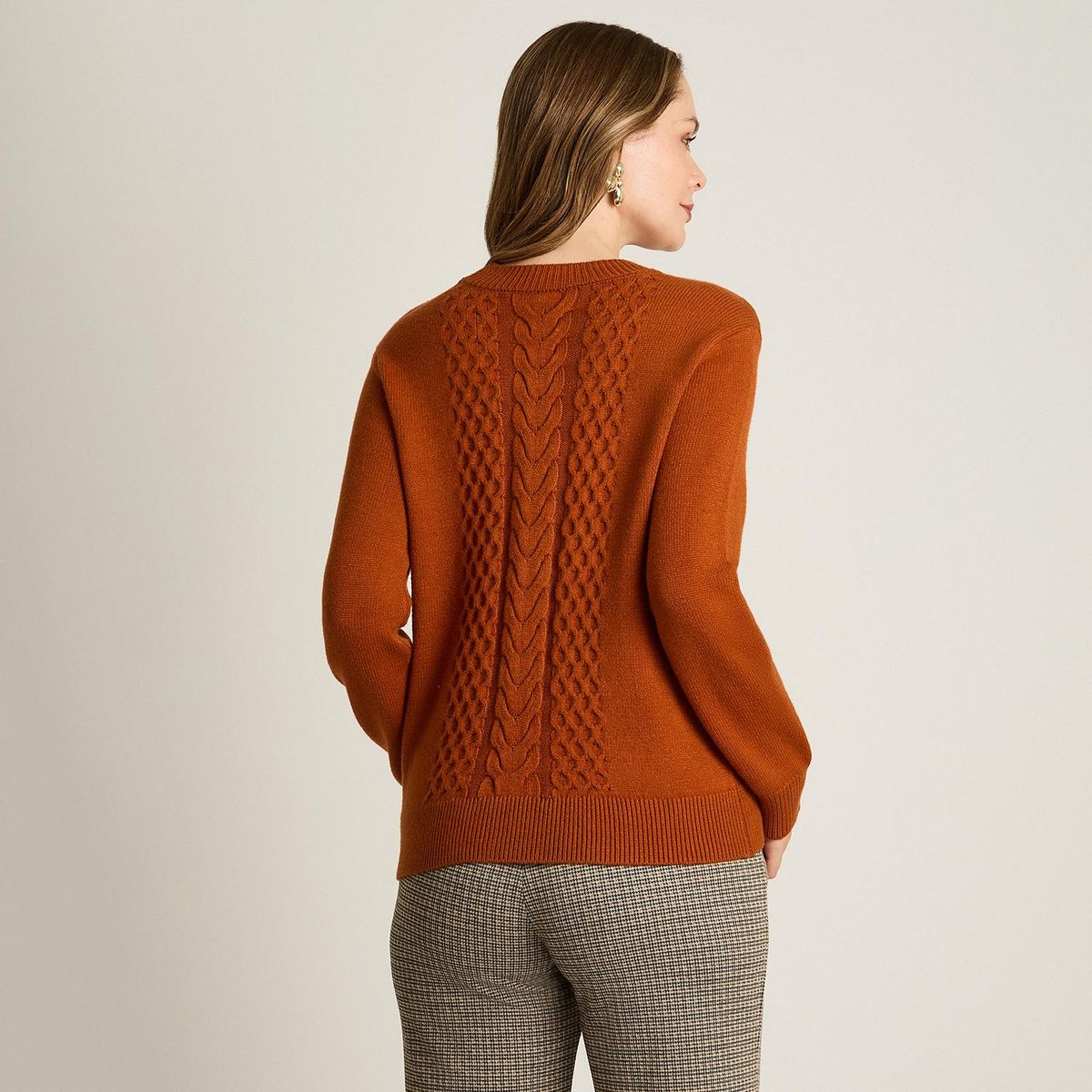 LORENZO DI PONTTI - Sweater Trenzado Mujer Terracota