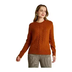 LORENZO DI PONTTI - Sweater Terracota con Trenzado en Relieve en Tejido