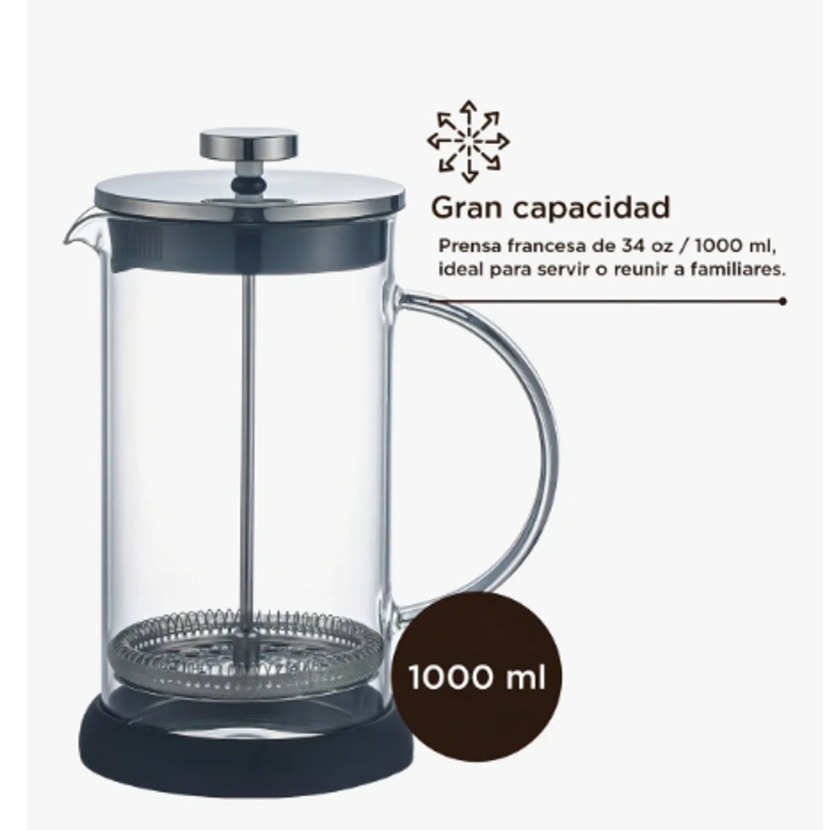 GENERICO - Cafetera Francesa 1L Vidrio Filtro Inoxidable Blanca
