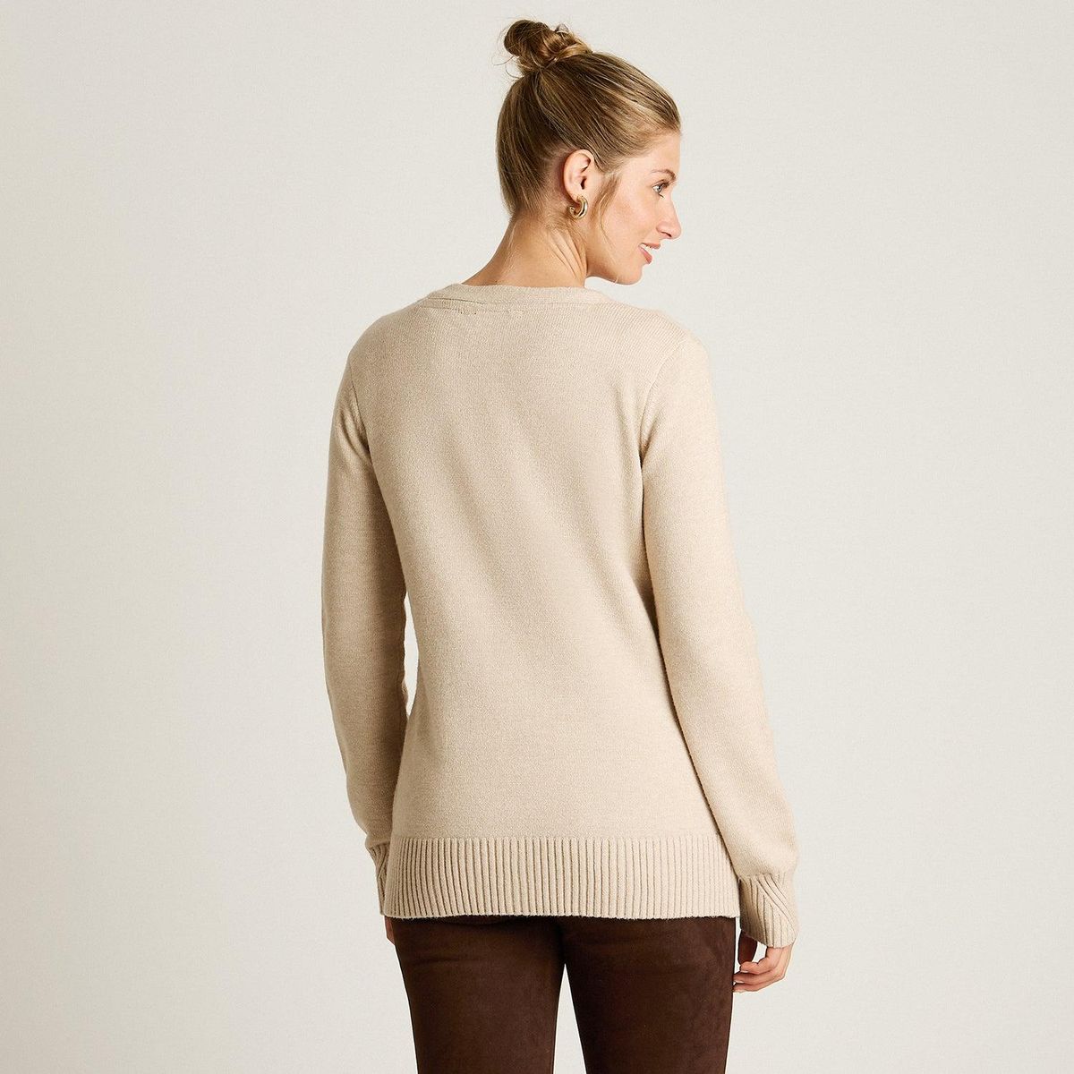LORENZO DI PONTTI - Cardigan Beige Manga Larga Elasticidad Media Sin Forro Calce Normal Tela Tejido