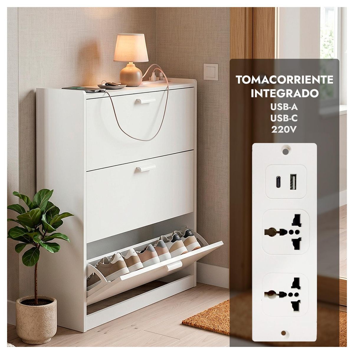 GLOBAL LATIN GROUP - Mueble Zapatero XXL PRO Organizador de Zapatos con USB y Enchufe