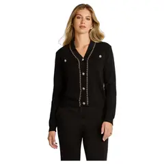 LORENZO DI PONTTI - Cardigan Aplicación de Cadena Dorada Mujer Negro