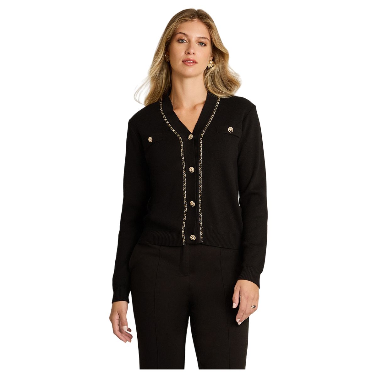 LORENZO DI PONTTI - Cardigan Aplicación de Cadena Dorada Mujer Negro