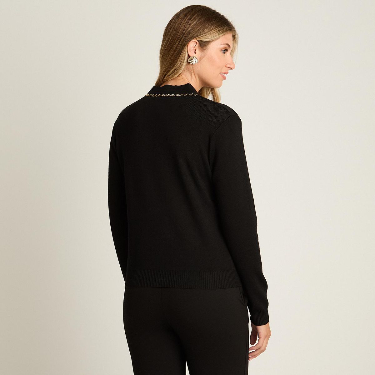 LORENZO DI PONTTI - Cardigan Aplicación de Cadena Dorada Mujer Negro