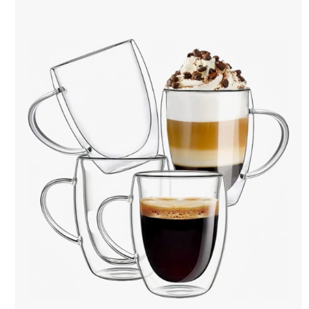 GENERICO - Pack 4 Tazas Doble Pared Vidrio 350ml Cafe Te Capuccino