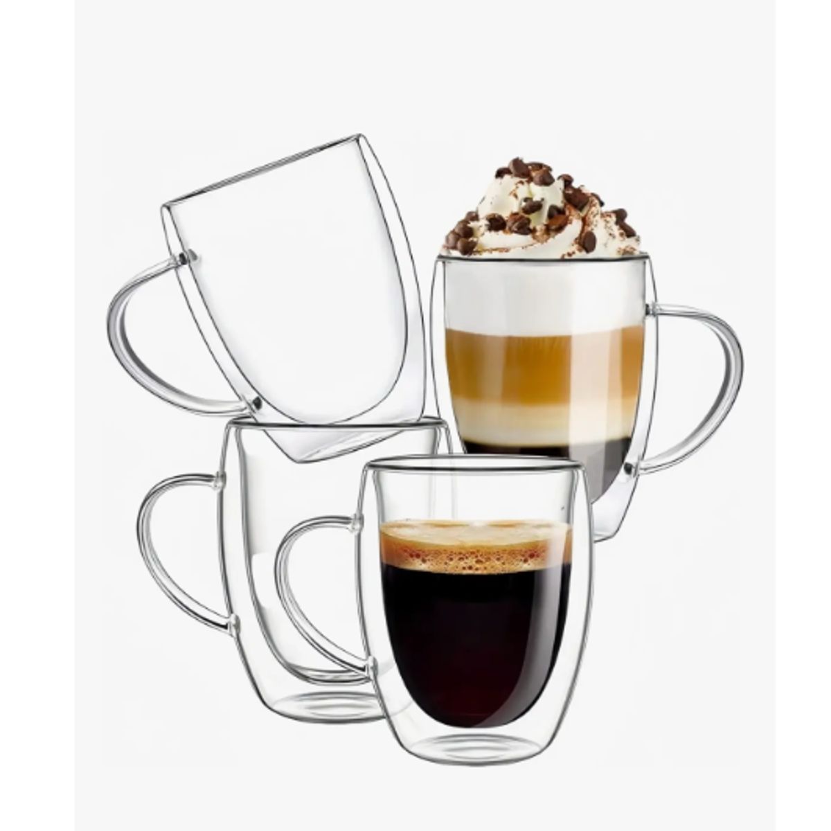 GENERICO - Pack 4 Tazas Doble Pared Vidrio 350ml Cafe Te Capuccino