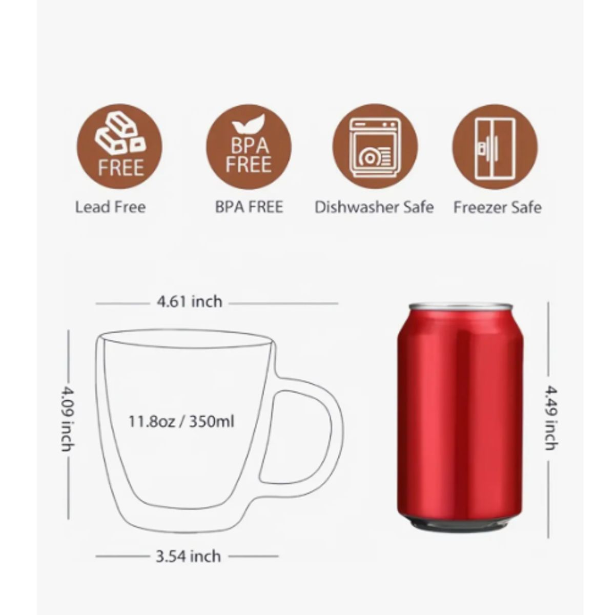 GENERICO - Pack 4 Tazas Doble Pared Vidrio 350ml Cafe Te Capuccino