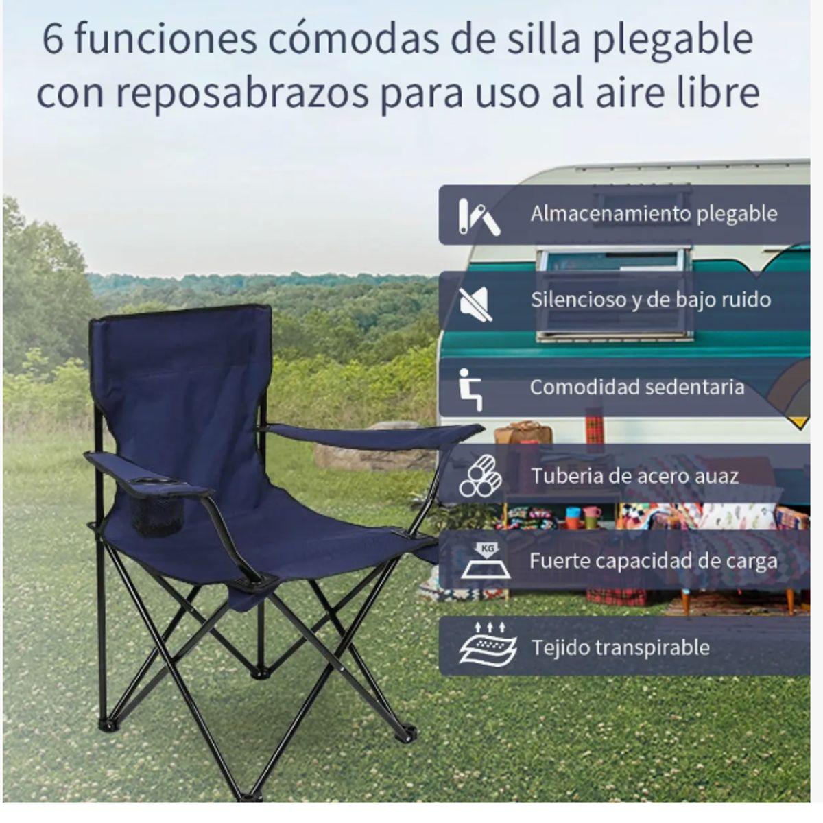 GENERICO - Silla Plegable De Playa Camping Con Bolso De Porta Vasos