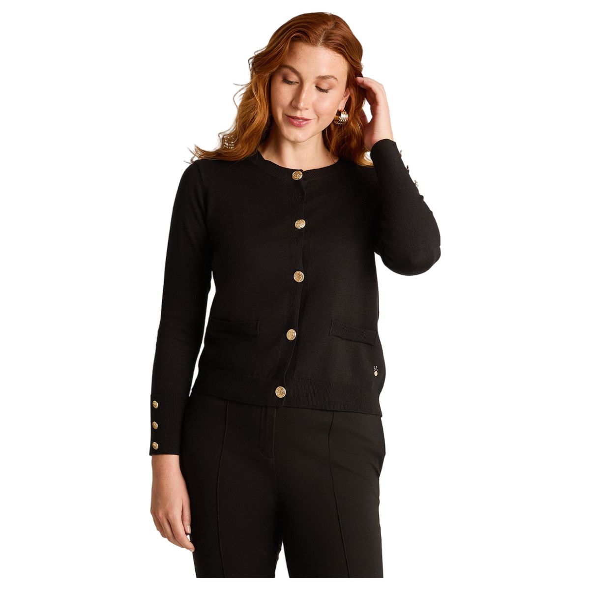 LORENZO DI PONTTI - Cardigan Negro con Botones Dorados en Tejido