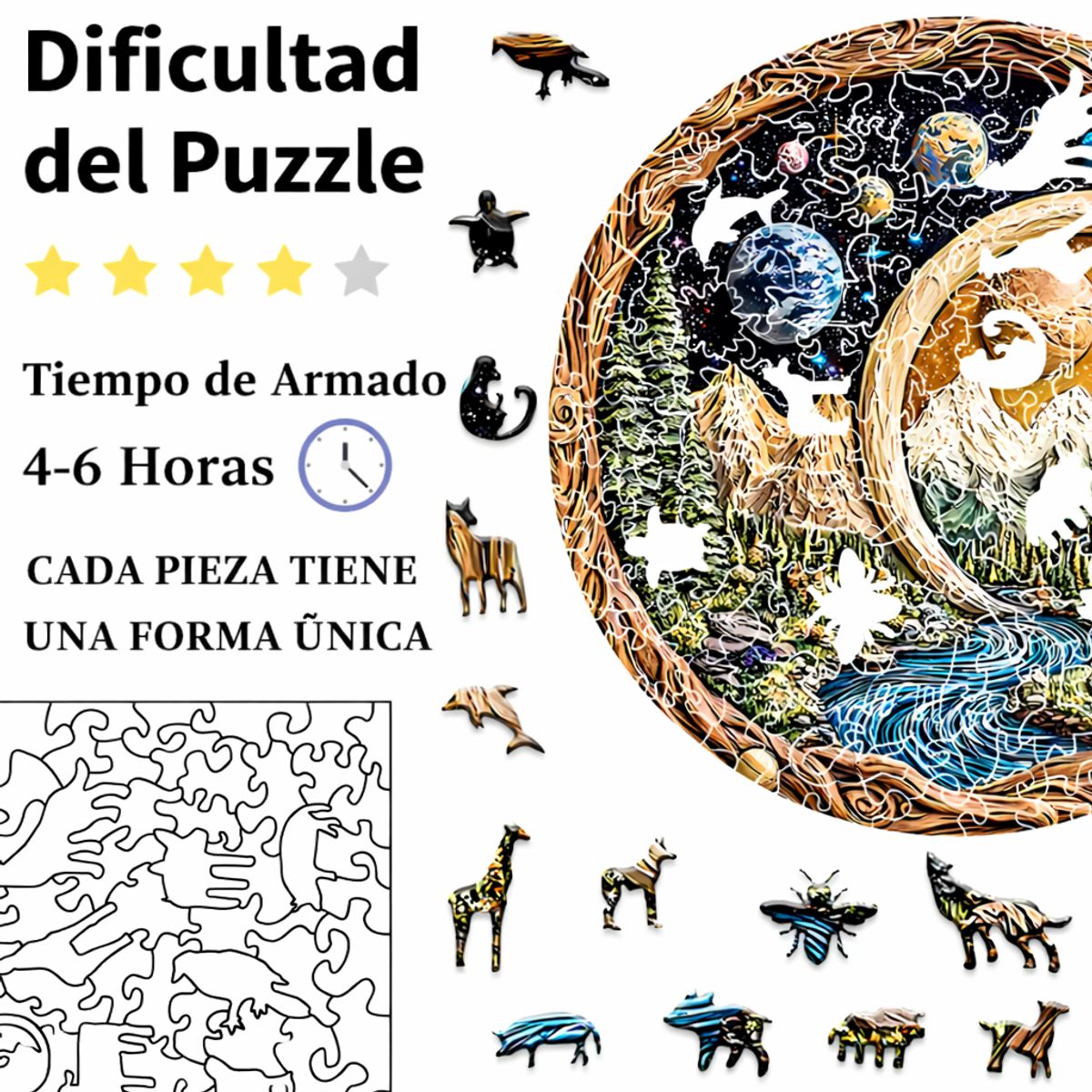 GENERICO - Rompecabezas Puzzle Madera A4 Paisaje Universo Regalo