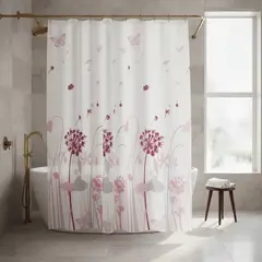 GENERICO - Cortina De Baño Peva 180x180cm Diseño Flores Mariposas Rosado