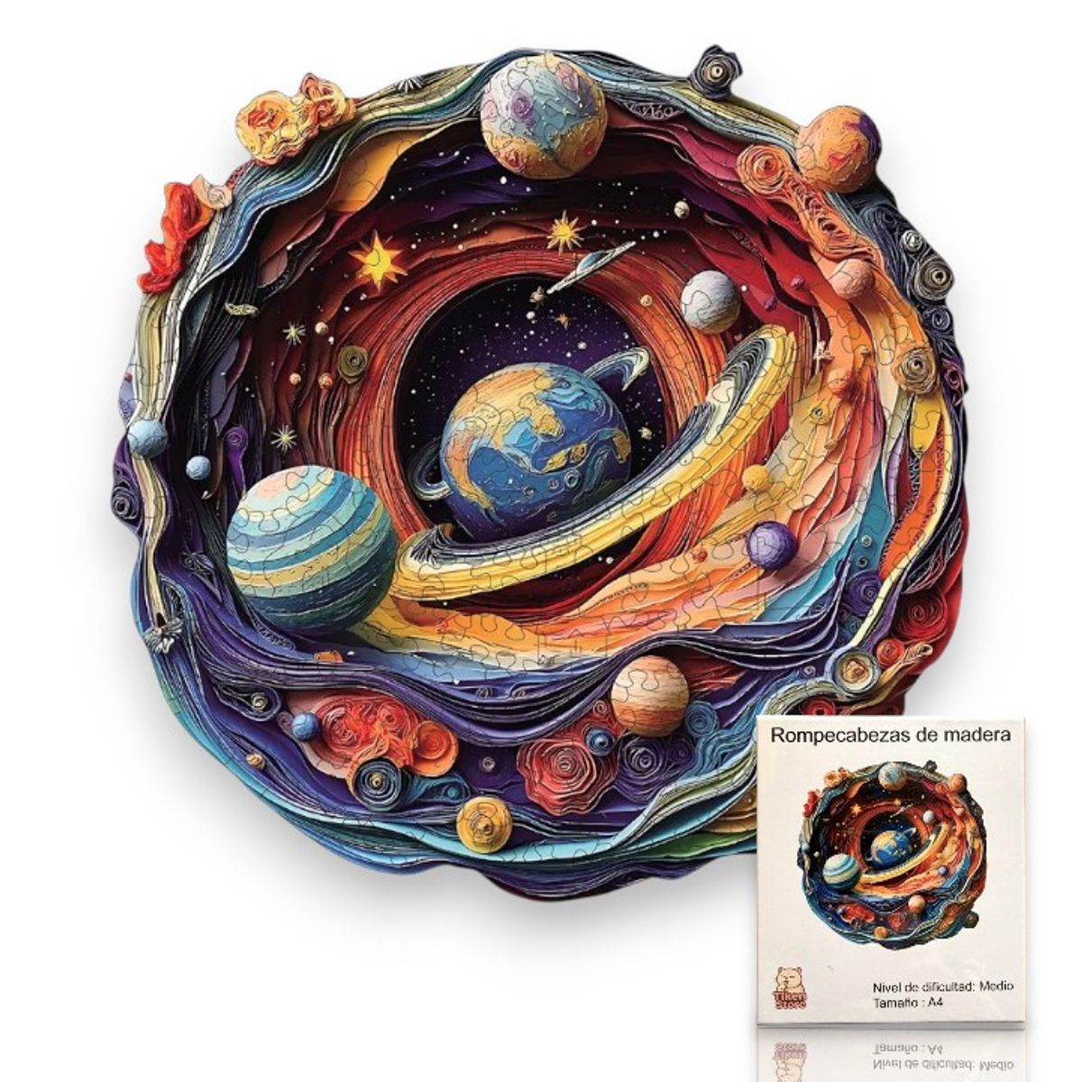 GENERICO - Rompecabezas Puzzle Madera A4 Paisaje Universo Planetas