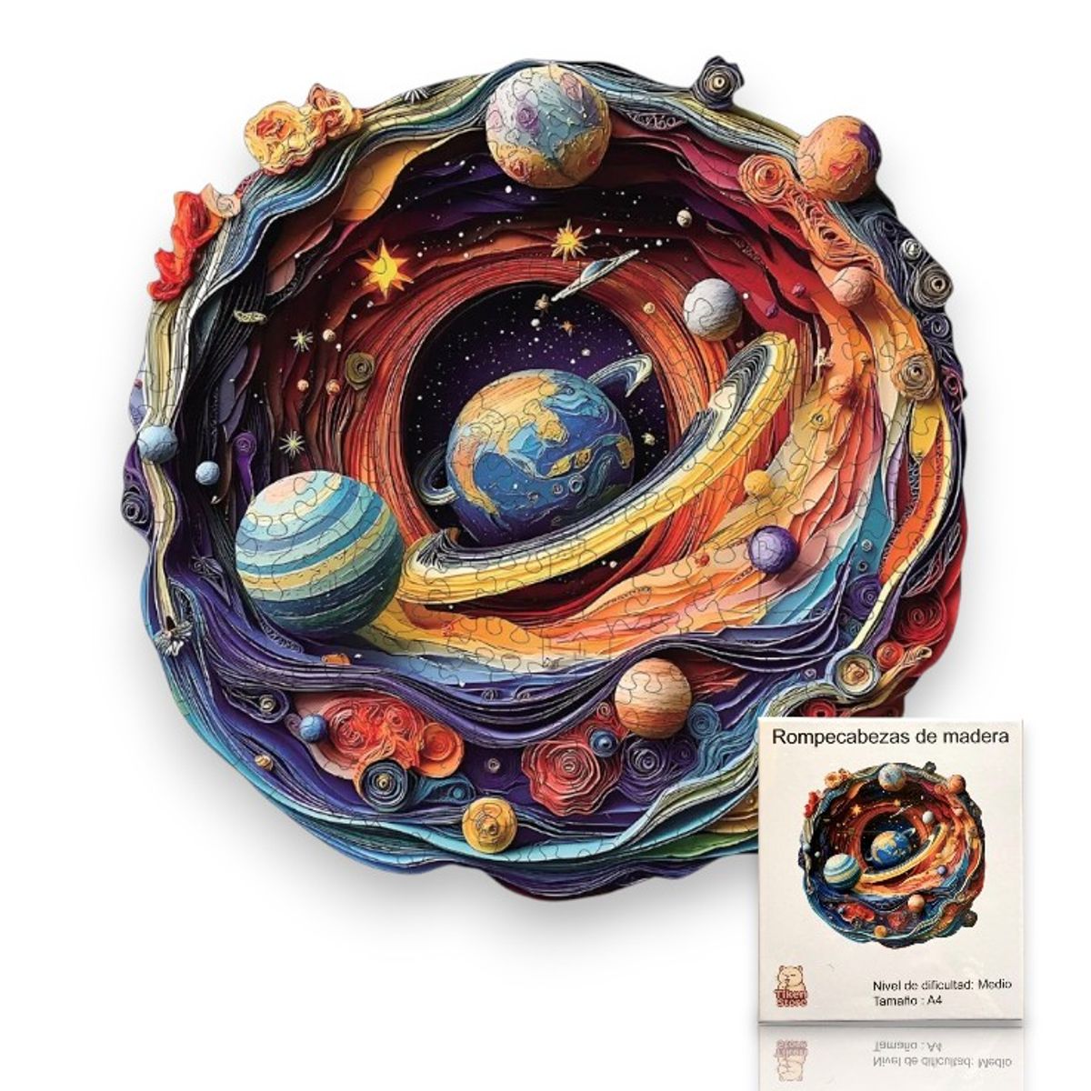 GENERICO - Rompecabezas Puzzle Madera A4 Paisaje Universo Planetas