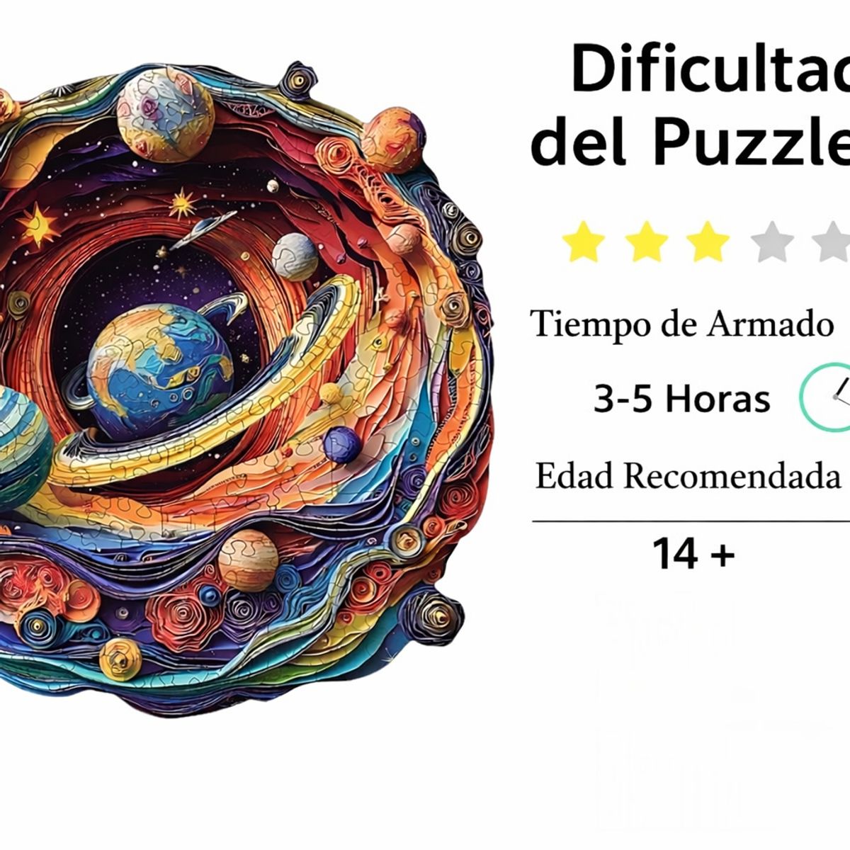 GENERICO - Rompecabezas Puzzle Madera A4 Paisaje Universo Planetas