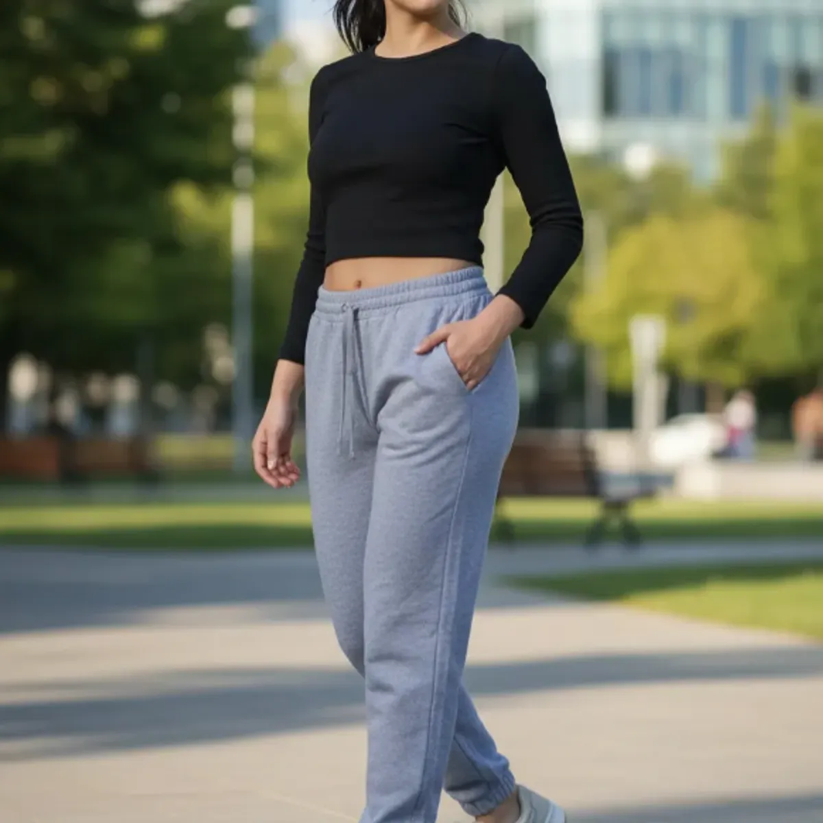 AGW - Pantalon Buzo Recto Con Puño 100% Algodón Mujer