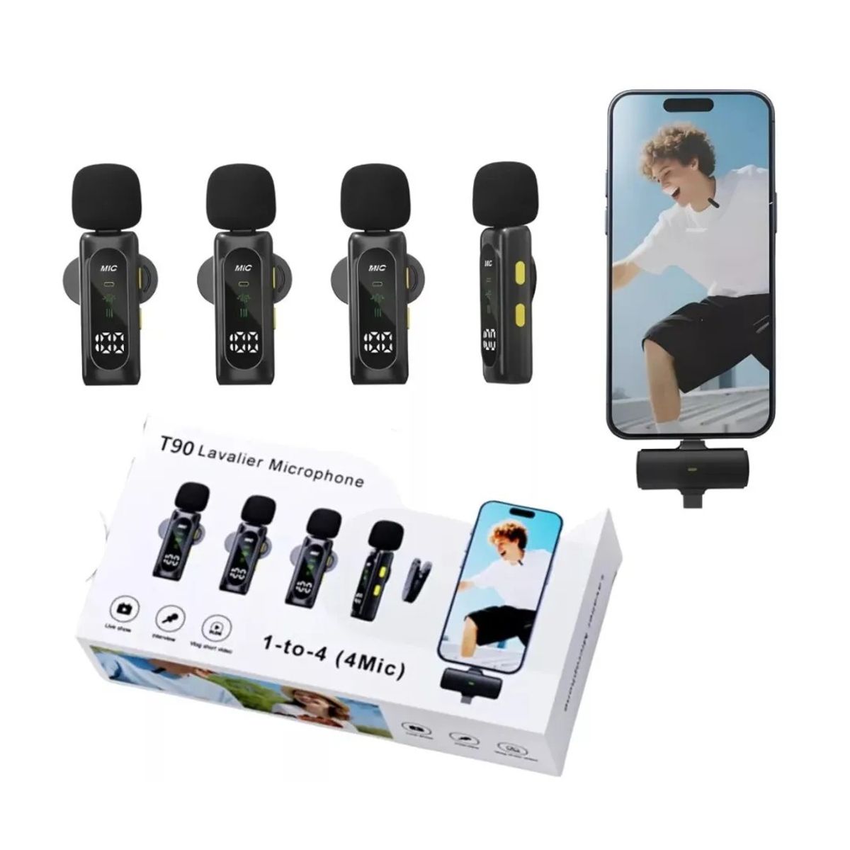 GENERICO - Micrófono Lavalier Portátil 4 En 1 T90 De Alta Calidad