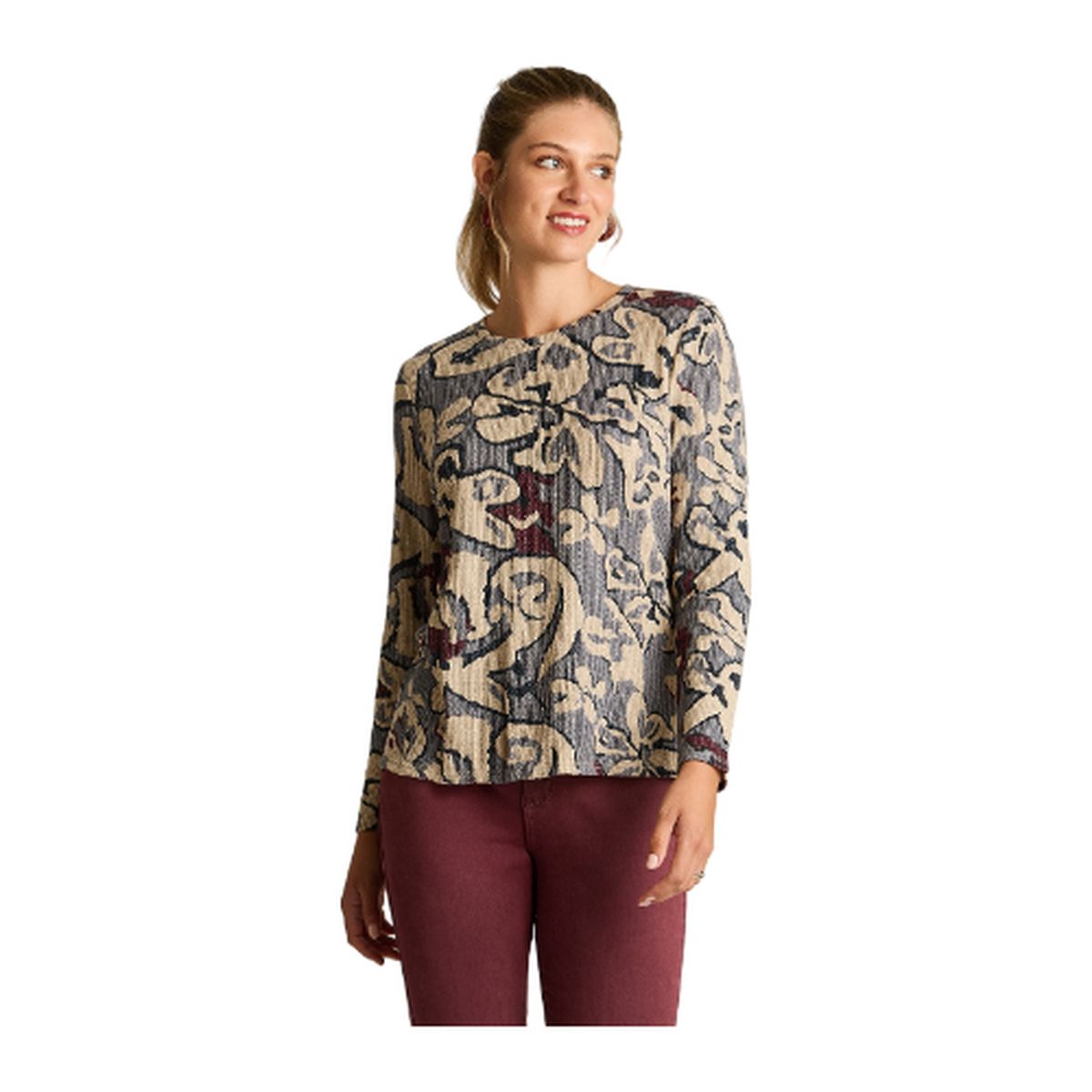 LORENZO DI PONTTI - Polera de Lanilla Índigo con Estampado Floral y Lurex