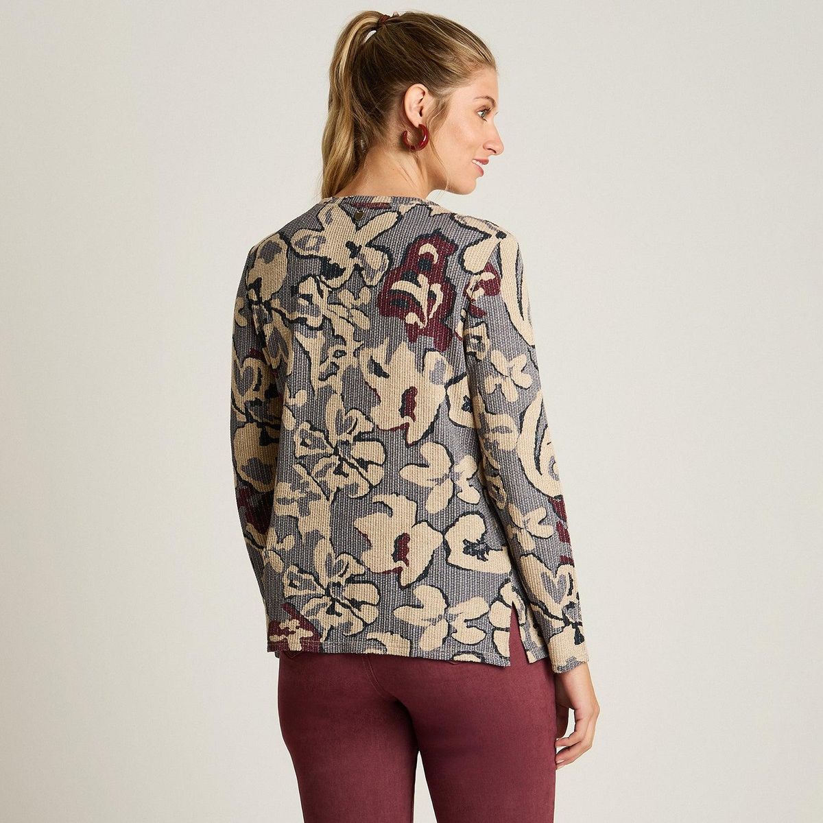 LORENZO DI PONTTI - Polera de Lanilla Índigo con Estampado Floral y Lurex