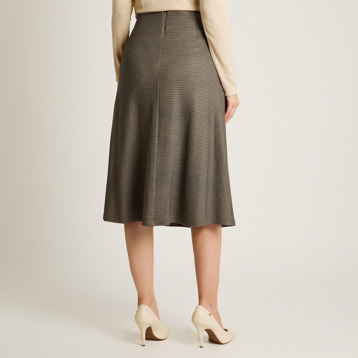 LORENZO DI PONTTI - Falda Gris Lanilla Midi con Diseño de Patrón Clásico