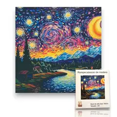 GENERICO - Rompecabezas Puzzle Madera A4 Noche Estrellada Van Gogh