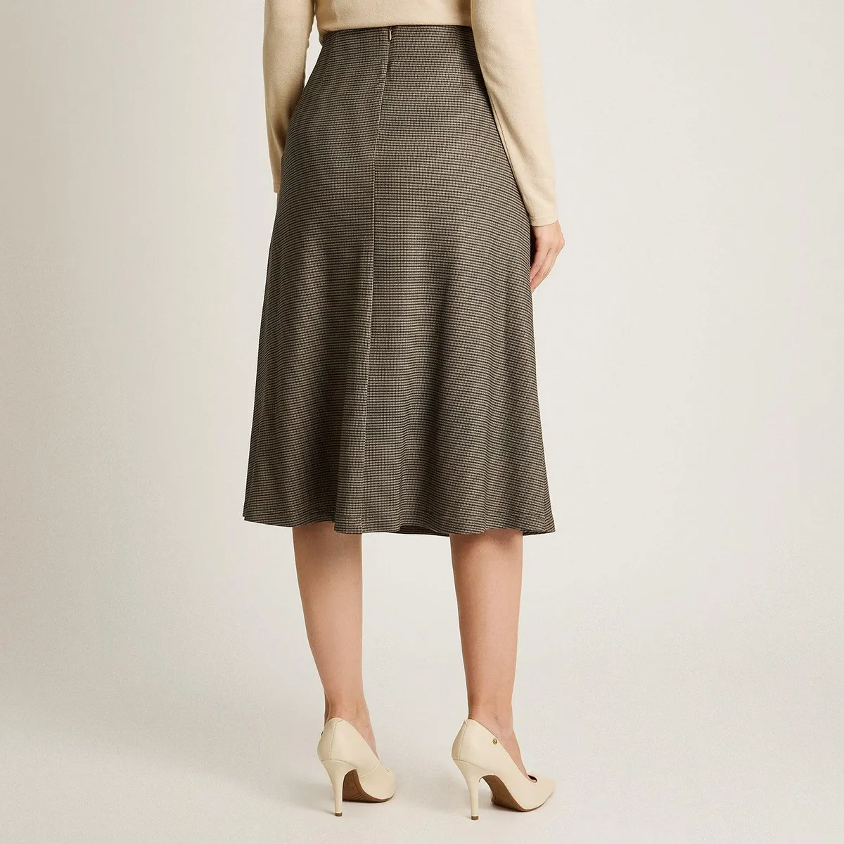 LORENZO DI PONTTI - Falda Gris Lanilla Midi con Diseño de Patrón Clásico