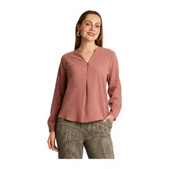 LORENZO DI PONTTI - Blusa Rosada Lisa Cuello Mao con Botones