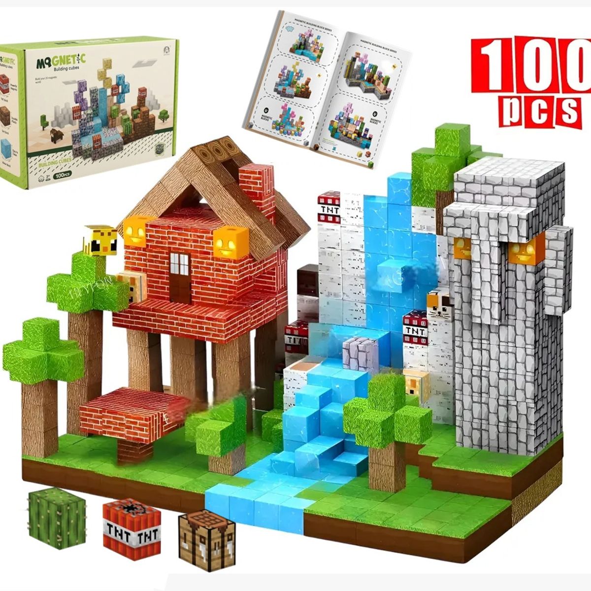 GENERICO - Juguete Bloques Cubos Magneticos Didactico Tipo Mine craft 100pcs Construccion Figuras Geometricas