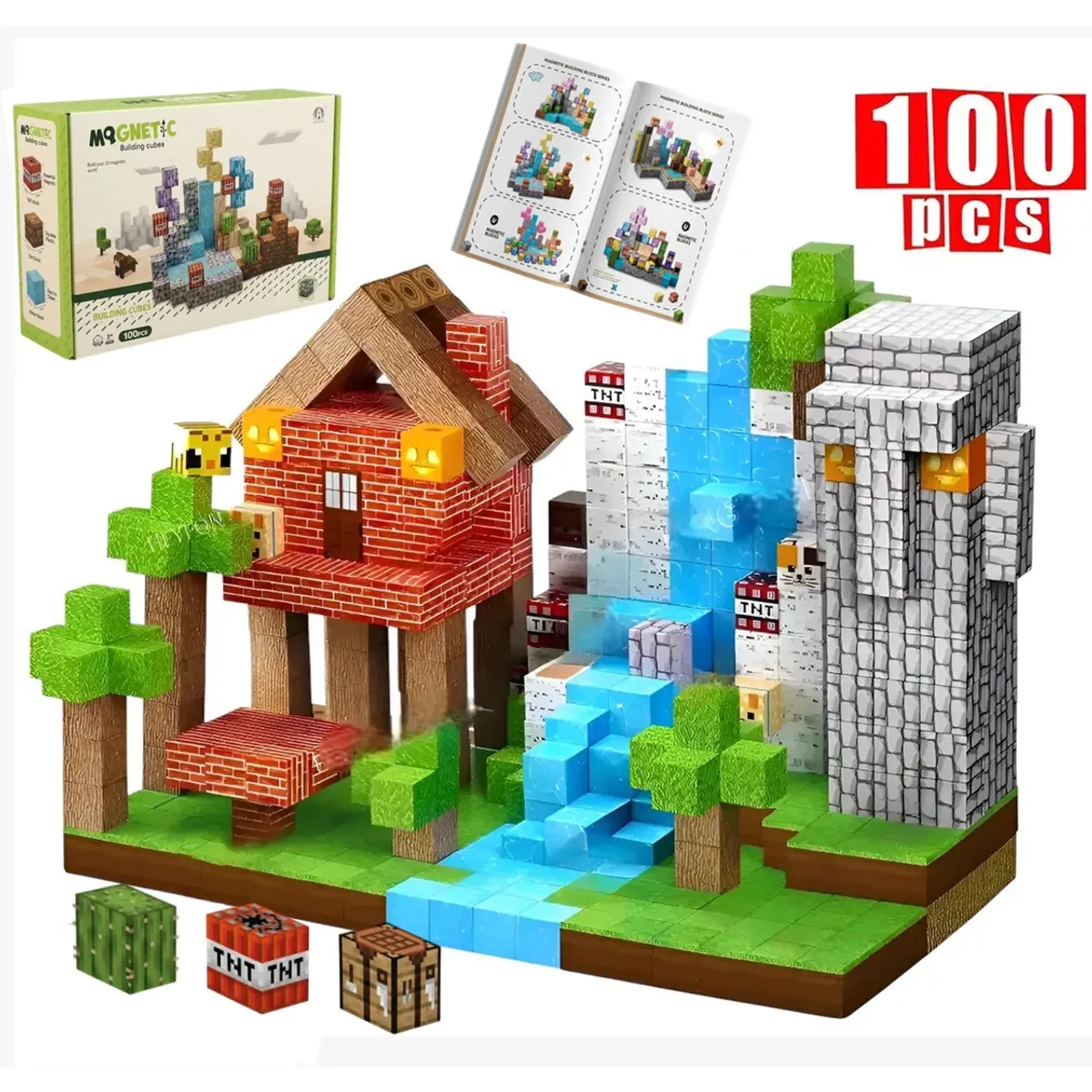 GENERICO - Juguete Bloques Cubos Magneticos Didactico Tipo Mine craft 100pcs Construccion Figuras Geometricas