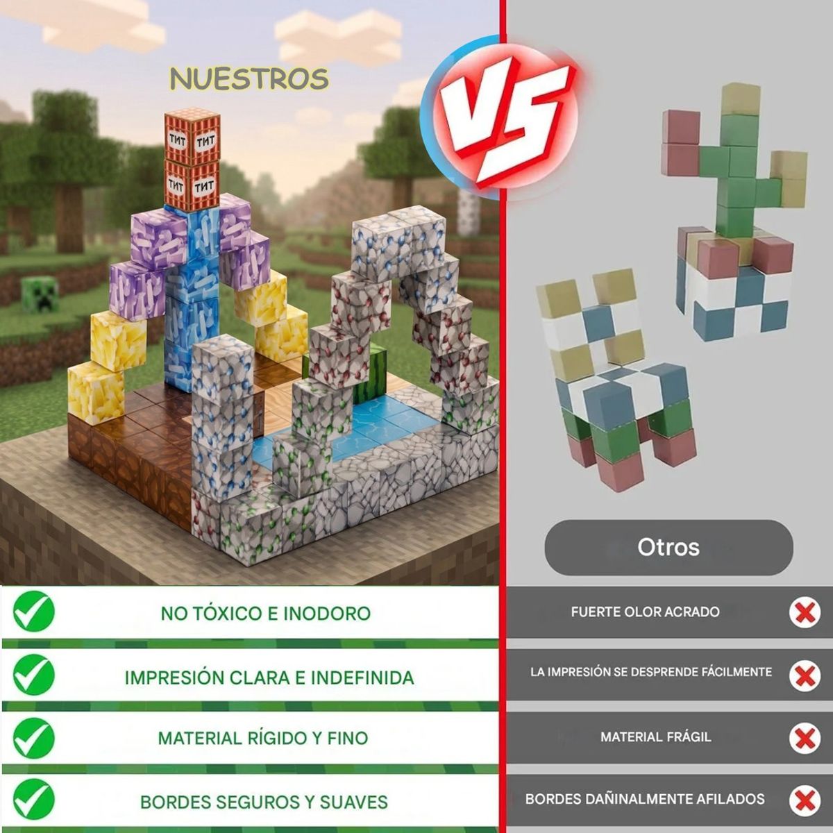 GENERICO - Juguete Bloques Cubos Magneticos Didactico Tipo Mine craft 100pcs Construccion Figuras Geometricas