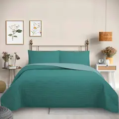 GENERICO - Cubrecama Quilt Reversible Bicolor de 3 Plazas - Trama Collection Green Martiné