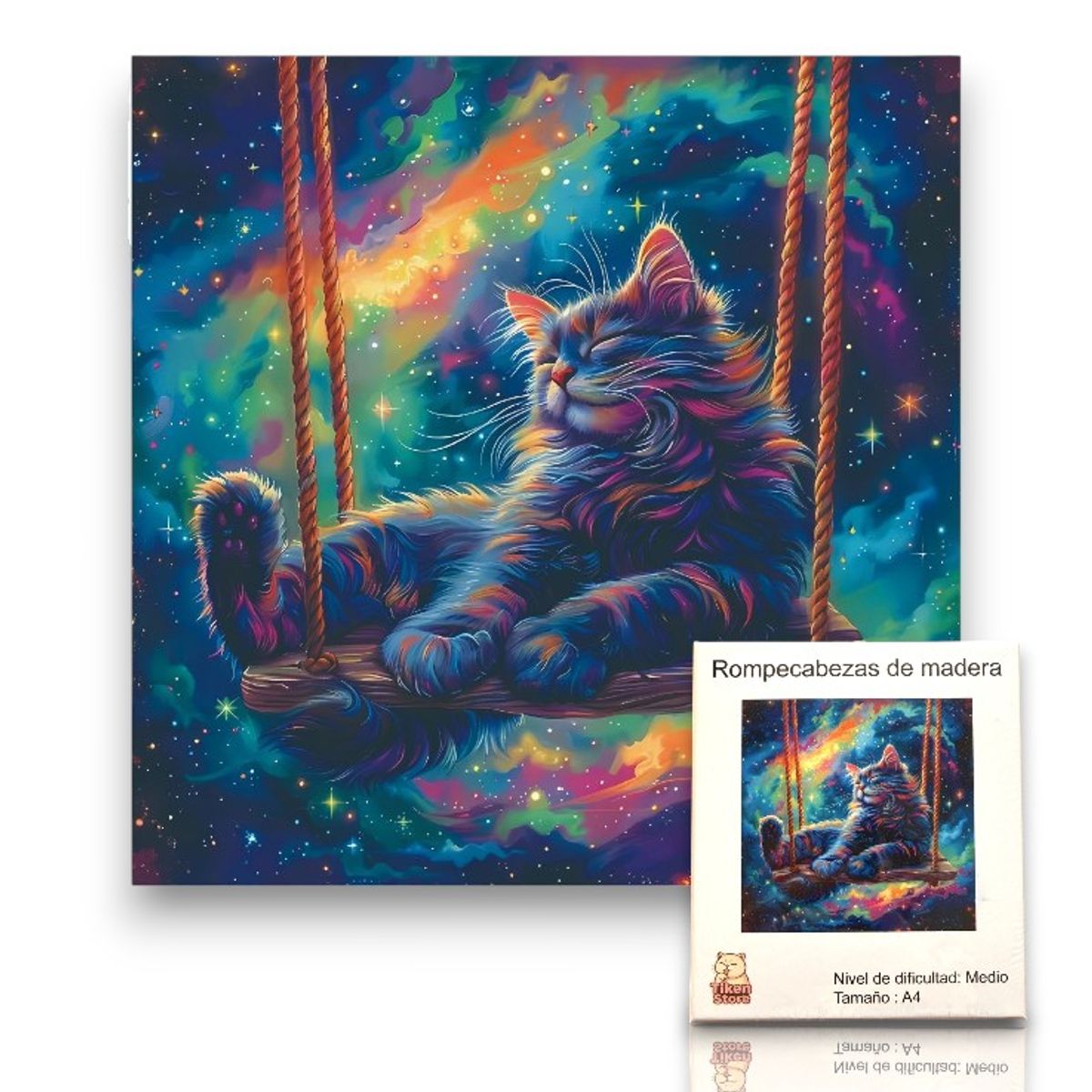 GENERICO - Rompecabezas Puzzle Madera A4 Gato Universo