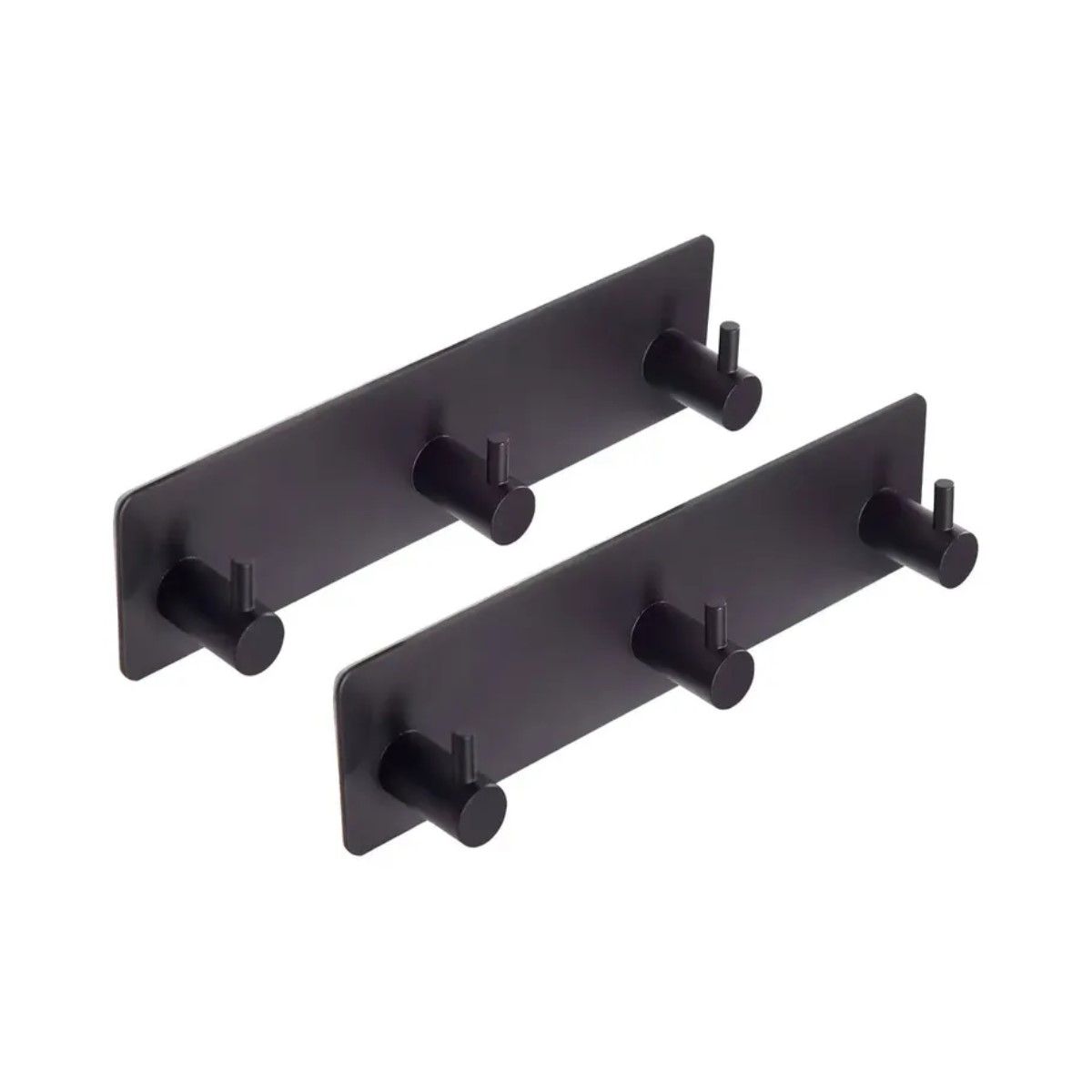GENERICO - Pack 2 Colgadores Toalla Baño Adhesivos Negros Myg Hogar Acero Inox Triple BELUG
