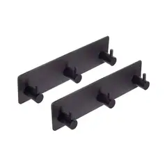 GENERICO - Pack 2 Colgadores Toalla Baño Adhesivos Negros Myg Hogar Acero Inox Triple BELUG